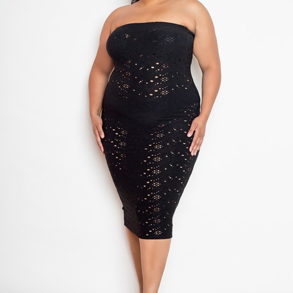 Black Midi eyelet tube dress
